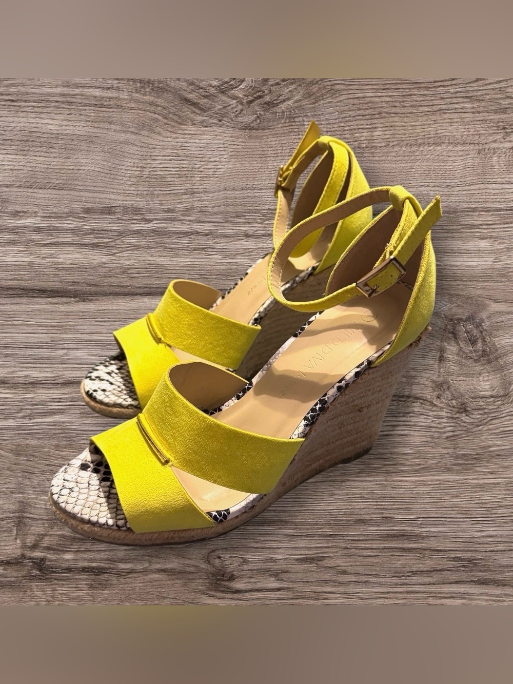 Wild Diva Yellow Espadrille Wedge Sandals with Ankle Strap